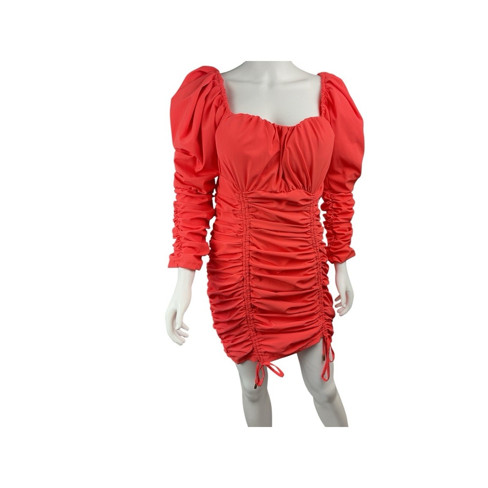 Muy Muy  Womens Orange‎ Ruched Drawstring Side Bodycon Dress / Small